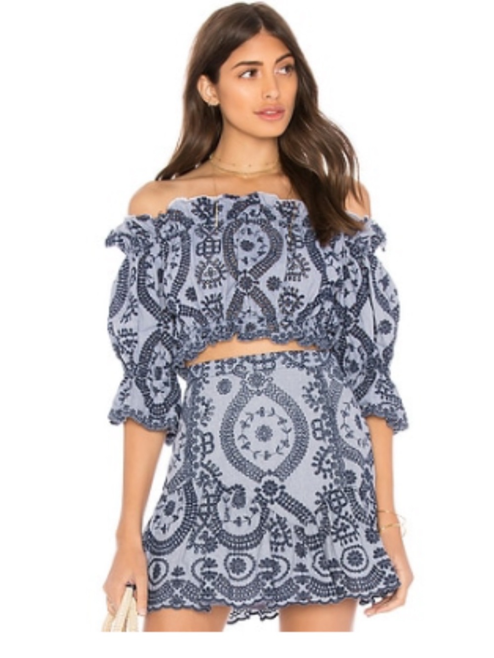 LoveShackFancy Off-Shoulder Carol Top in Light Chambray - size M